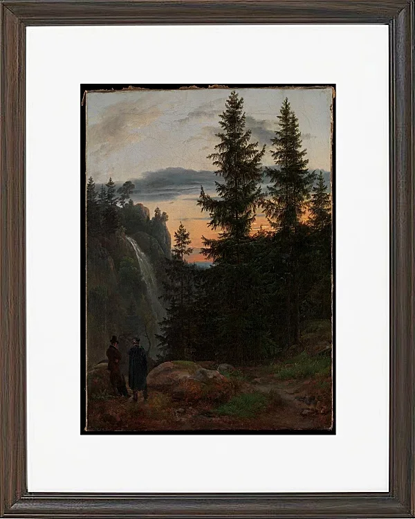 Blick über eine Bergschlucht mit Wasserfall - 1823