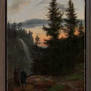 Blick über eine Bergschlucht mit Wasserfall - 1823