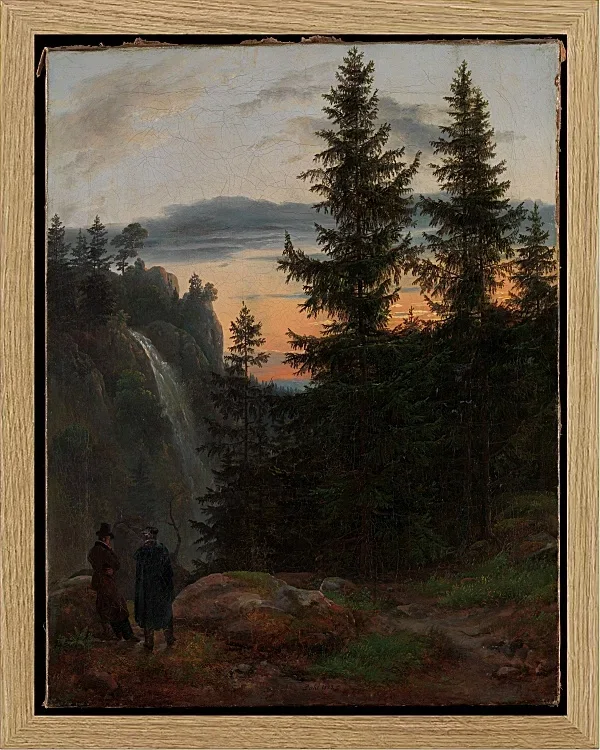 Blick über eine Bergschlucht mit Wasserfall - 1823