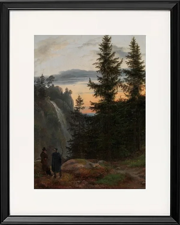 Blick über eine Bergschlucht mit Wasserfall - 1823