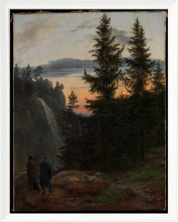 Blick über eine Bergschlucht mit Wasserfall - 1823