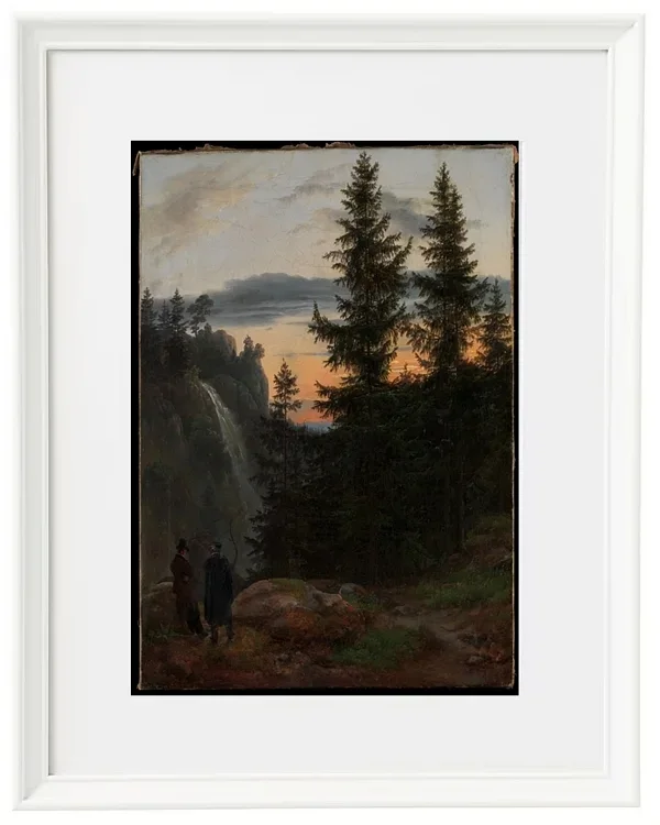 Blick über eine Bergschlucht mit Wasserfall - 1823