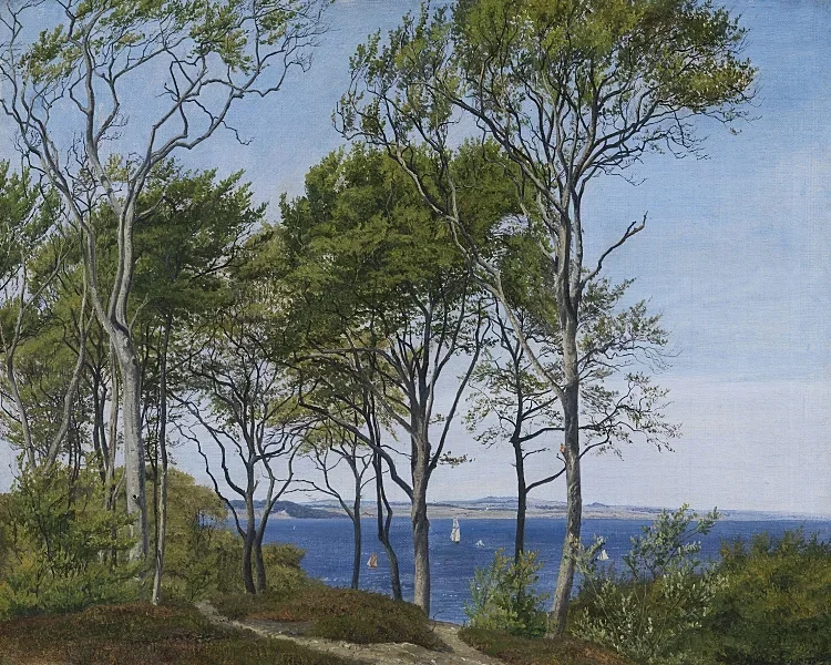 Blick durch Buchen über einen Fjord – 1849