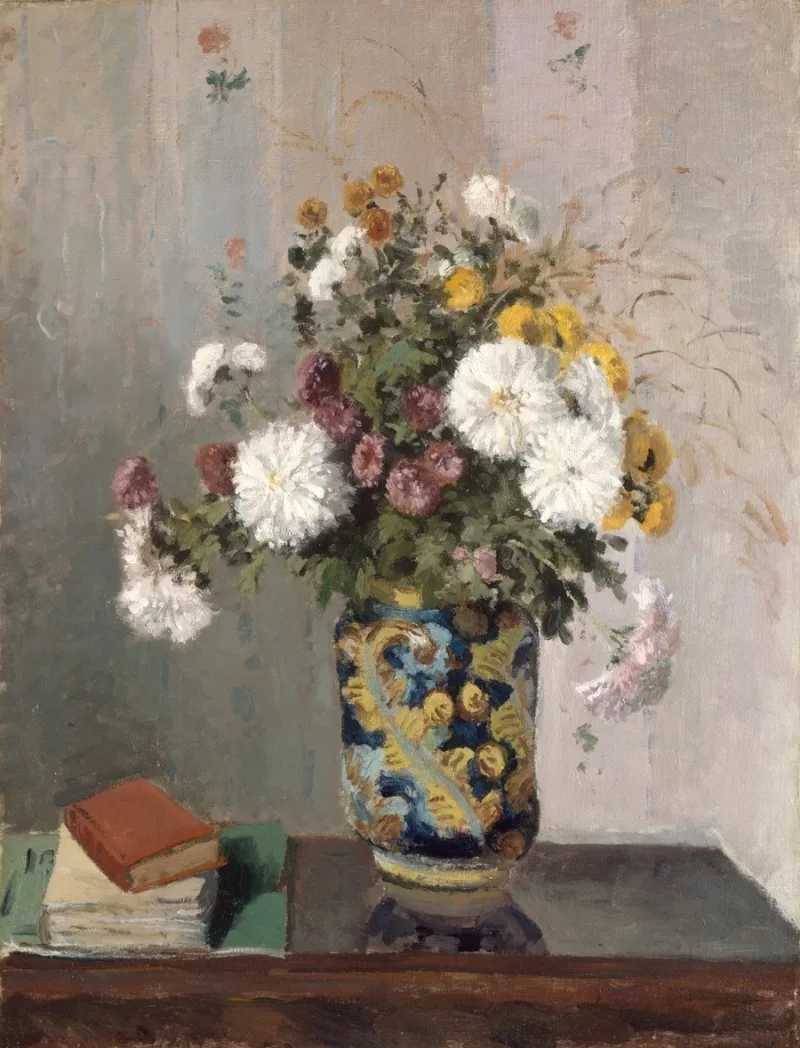 Camille Pissarro - Chrysanthemen in einer chinesischen Vase 1873 | Giclée Kunstdruck gerahmt