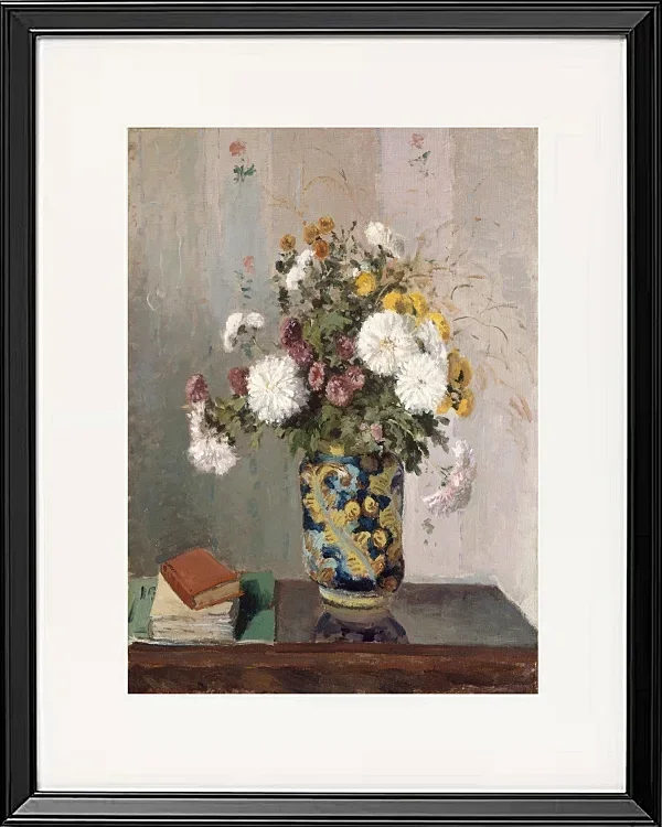 Camille Pissarro - Chrysanthemen in einer chinesischen Vase 1873 | Giclée Kunstdruck gerahmt