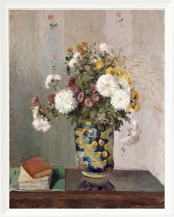 Camille Pissarro - Chrysanthemen in einer chinesischen Vase 1873 | Giclée Kunstdruck gerahmt