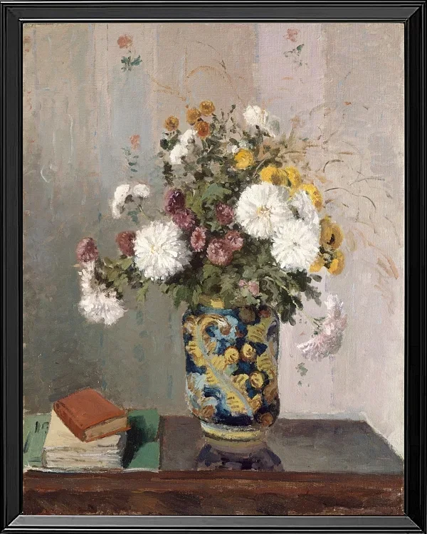 Camille Pissarro - Chrysanthemen in einer chinesischen Vase 1873 | Giclée Kunstdruck gerahmt
