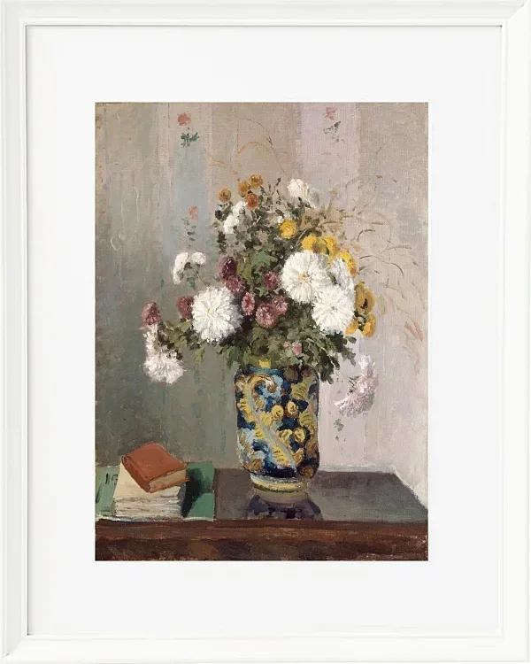 Camille Pissarro - Chrysanthemen in einer chinesischen Vase 1873 | Giclée Kunstdruck gerahmt