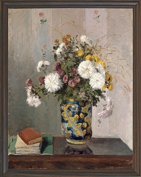 Camille Pissarro - Chrysanthemen in einer chinesischen Vase 1873 | Giclée Kunstdruck gerahmt