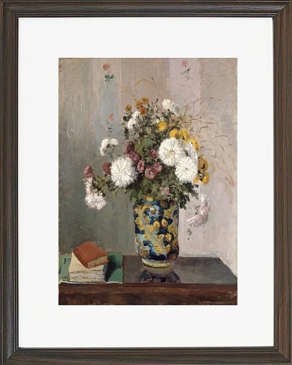 Camille Pissarro - Chrysanthemen in einer chinesischen Vase 1873 | Giclée Kunstdruck gerahmt