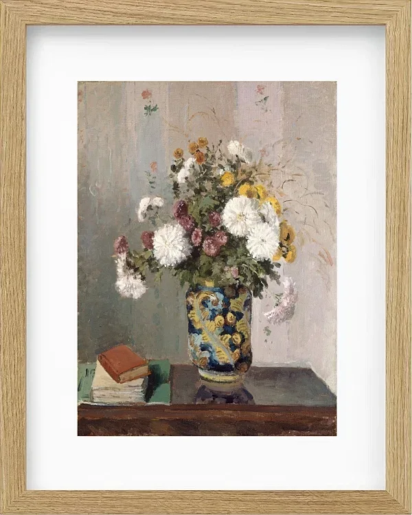 Camille Pissarro - Chrysanthemen in einer chinesischen Vase 1873 | Giclée Kunstdruck gerahmt
