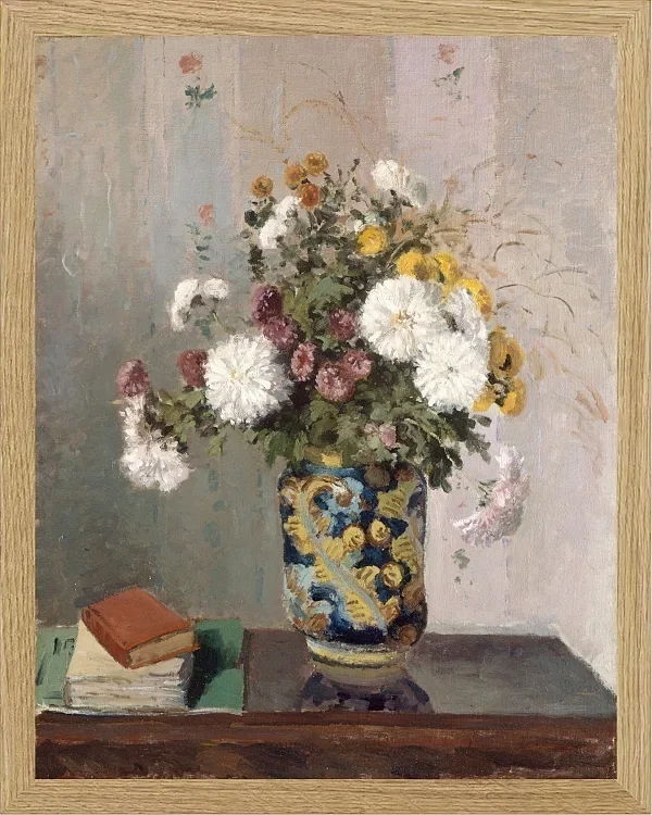 Camille Pissarro - Chrysanthemen in einer chinesischen Vase 1873 | Giclée Kunstdruck gerahmt