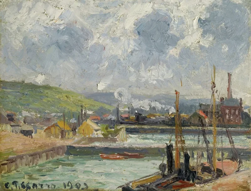 Camille Pissarro - Fiskehavn og Duquesne-bassinet, Dieppe, lyst gråt vejr 1902 | Indrammet giclée-kunsttryk