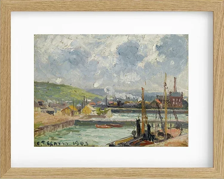 Camille Pissarro - Fiskehavn og Duquesne-bassinet, Dieppe, lyst gråt vejr 1902 | Indrammet giclée-kunsttryk
