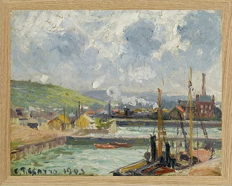 Camille Pissarro - Fiskehavn og Duquesne-bassinet, Dieppe, lyst gråt vejr 1902 | Indrammet giclée-kunsttryk