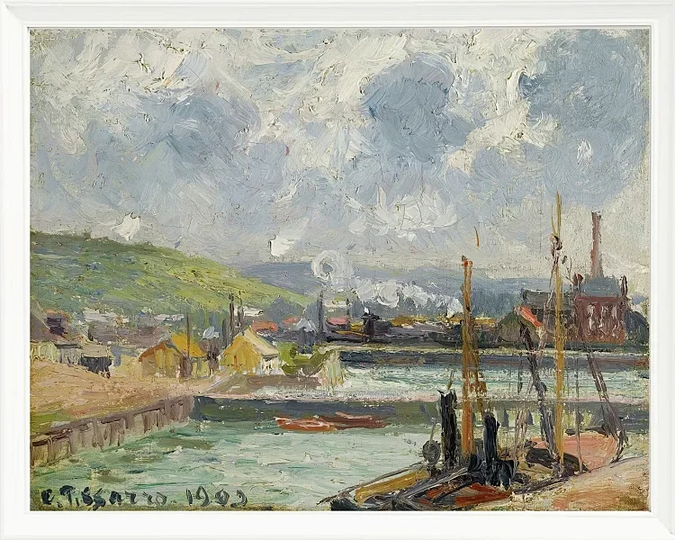 Camille Pissarro - Fiskehavn og Duquesne-bassinet, Dieppe, lyst gråt vejr 1902 | Indrammet giclée-kunsttryk