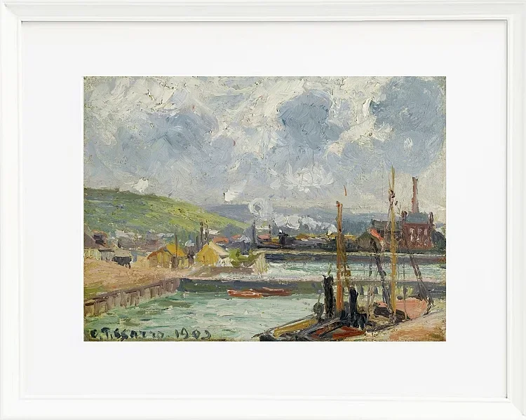 Camille Pissarro - Fiskehavn og Duquesne-bassinet, Dieppe, lyst gråt vejr 1902 | Indrammet giclée-kunsttryk