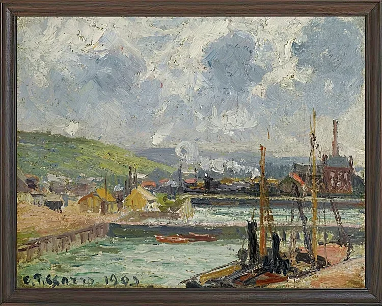 Camille Pissarro - Fiskehavn og Duquesne-bassinet, Dieppe, lyst gråt vejr 1902 | Indrammet giclée-kunsttryk