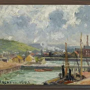 Camille Pissarro - Fiskehavn og Duquesne-bassinet, Dieppe, lyst gråt vejr 1902 | Indrammet giclée-kunsttryk