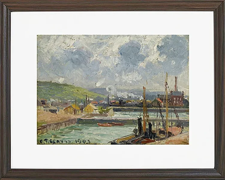 Camille Pissarro - Fiskehavn og Duquesne-bassinet, Dieppe, lyst gråt vejr 1902 | Indrammet giclée-kunsttryk