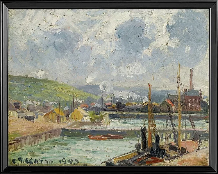 Camille Pissarro - Fiskehavn og Duquesne-bassinet, Dieppe, lyst gråt vejr 1902 | Indrammet giclée-kunsttryk