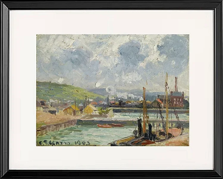 Camille Pissarro - Fiskehavn og Duquesne-bassinet, Dieppe, lyst gråt vejr 1902 | Indrammet giclée-kunsttryk