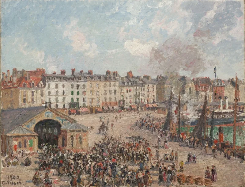 Camille Pissarro - Fiskemarked 1902 | Indrammet giclée-kunsttryk
