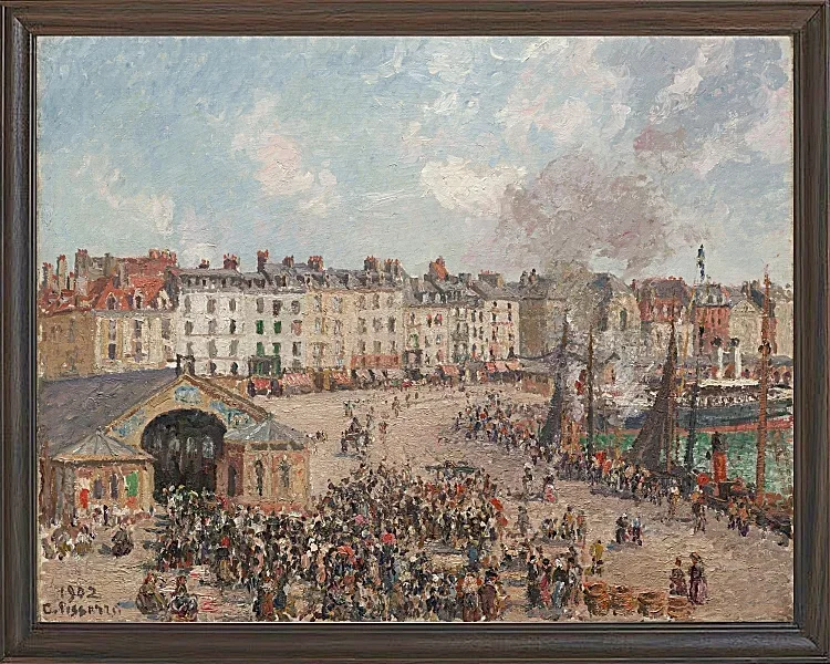 Camille Pissarro - Fiskemarked 1902 | Indrammet giclée-kunsttryk