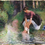 Camille Pissarro - Frau wäscht ihre Füße in einem Bach 1894 | Giclée Kunstdruck gerahmt