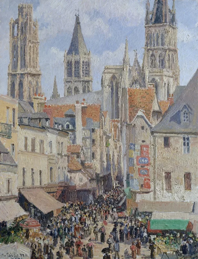 Camille Pissarro - Fußgängerzone, Rouen 1898 | Giclée Kunstdruck gerahmt