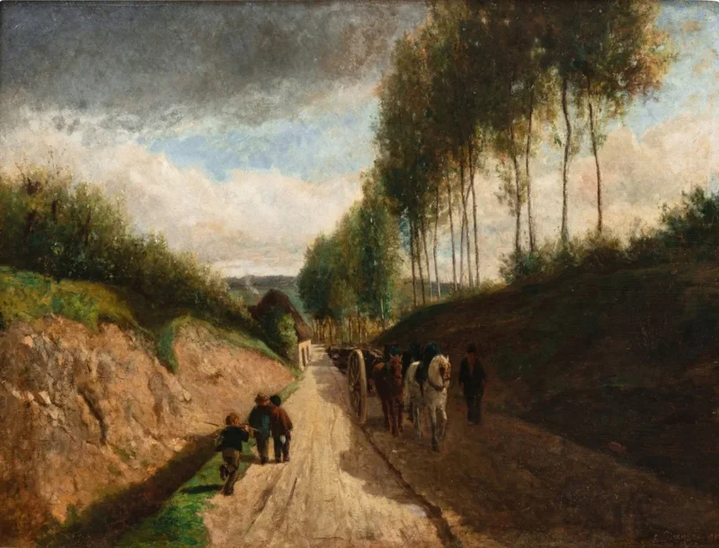Camille Pissarro - Hohlweg, Umgebung von Chailly 1860 | Giclée Kunstdruck gerahmt