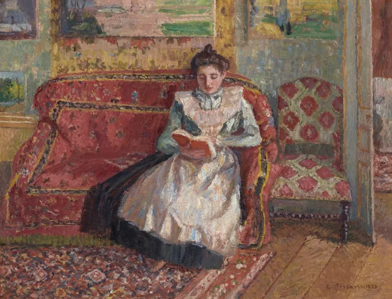 Camille Pissarro - Jeanne Pissarro, bekannt als Cocotte, lesend 1899 | Giclée Kunstdruck gerahmt