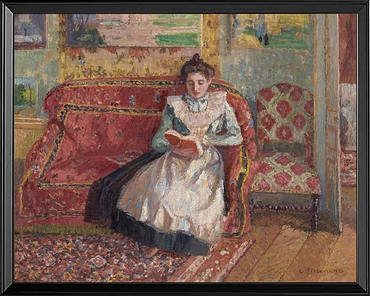Camille Pissarro - Jeanne Pissarro, bekannt als Cocotte, lesend 1899 | Giclée Kunstdruck gerahmt