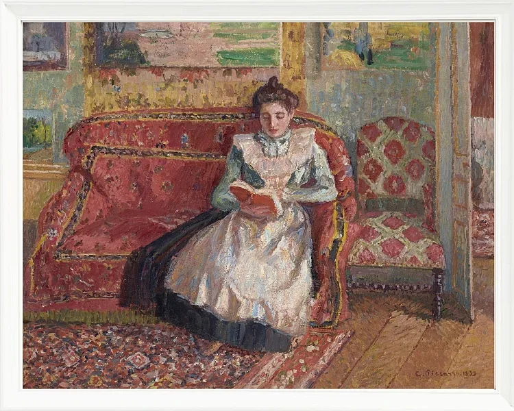 Camille Pissarro - Jeanne Pissarro, bekannt als Cocotte, lesend 1899 | Giclée Kunstdruck gerahmt