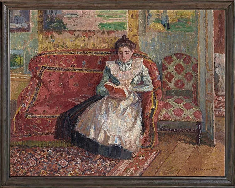 Camille Pissarro - Jeanne Pissarro, bekannt als Cocotte, lesend 1899 | Giclée Kunstdruck gerahmt
