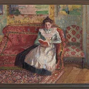 Camille Pissarro - Jeanne Pissarro, bekannt als Cocotte, lesend 1899 | Giclée Kunstdruck gerahmt