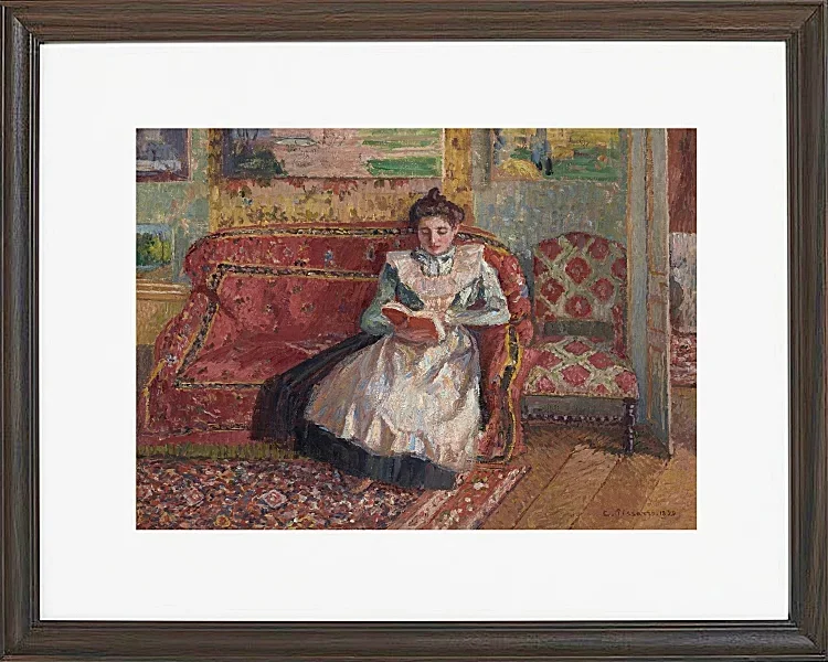 Camille Pissarro - Jeanne Pissarro, bekannt als Cocotte, lesend 1899 | Giclée Kunstdruck gerahmt