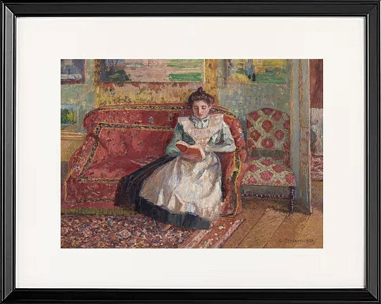 Camille Pissarro - Jeanne Pissarro, bekannt als Cocotte, lesend 1899 | Giclée Kunstdruck gerahmt