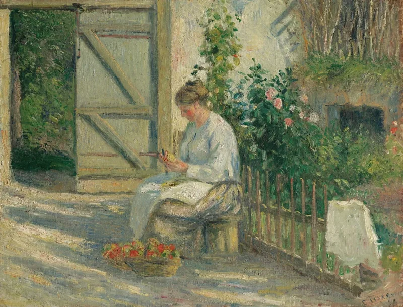 Camille Pissarro - Julie Pissarro schält Gemüse 1878 | Giclée Kunstdruck gerahmt