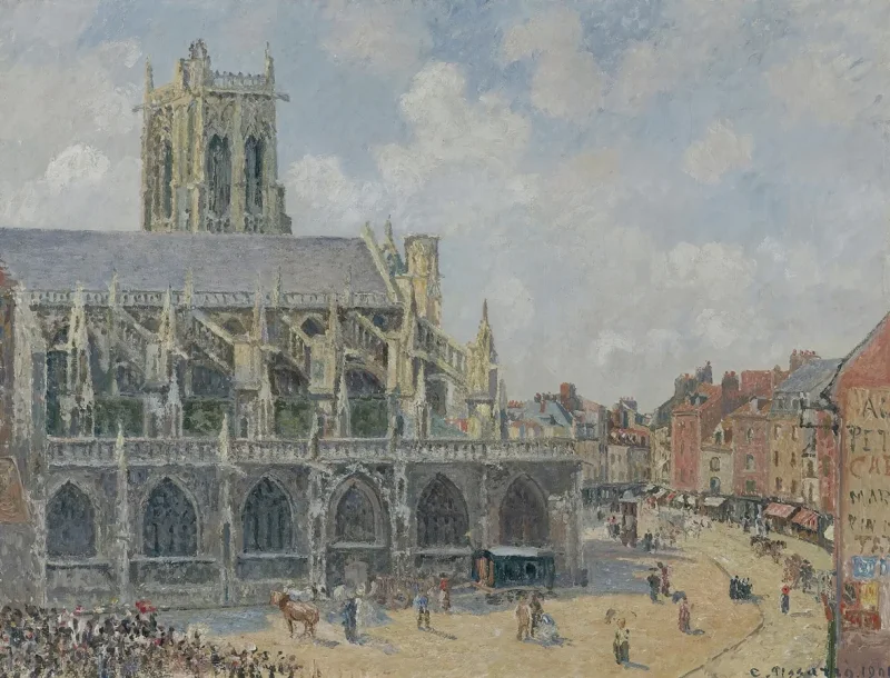 Camille Pissarro - Kirche Saint-Jacques in Dieppe, Morgen, Sonntag 1901 | Giclée Kunstdruck gerahmt