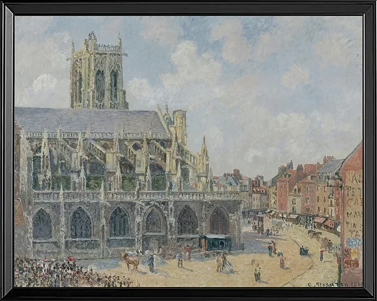 Camille Pissarro - Kirche Saint-Jacques in Dieppe, Morgen, Sonntag 1901 | Giclée Kunstdruck gerahmt