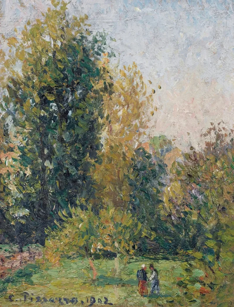 Camille Pissarro - Landschaft mit zwei Figuren, Éragny, Herbst 1902 | Giclée Kunstdruck gerahmt