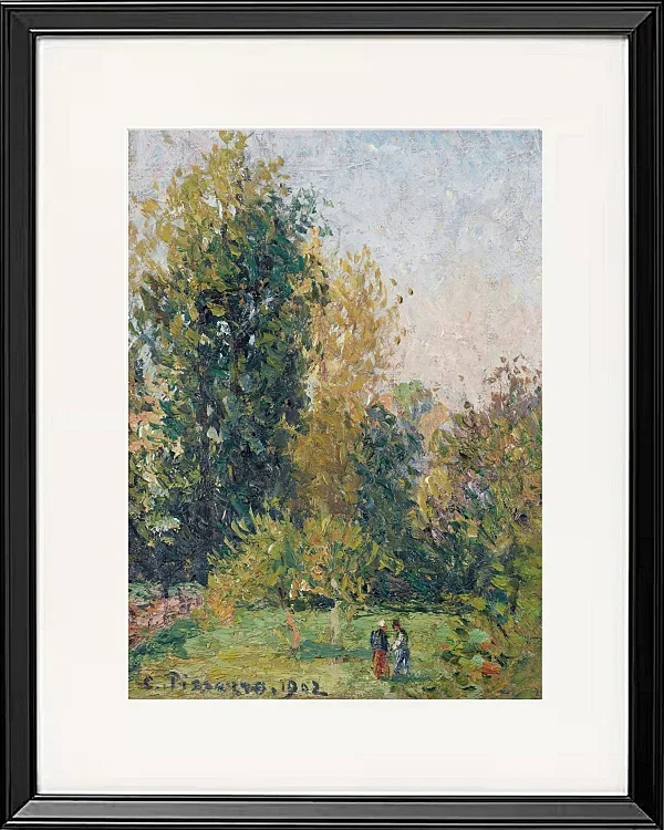 Camille Pissarro - Landschaft mit zwei Figuren, Éragny, Herbst 1902 | Giclée Kunstdruck gerahmt