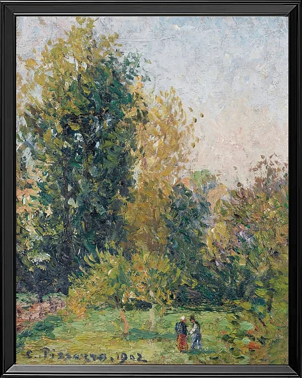 Camille Pissarro - Landschaft mit zwei Figuren, Éragny, Herbst 1902 | Giclée Kunstdruck gerahmt