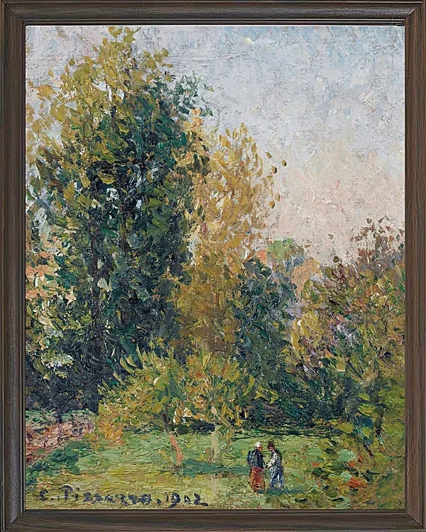 Camille Pissarro - Landschaft mit zwei Figuren, Éragny, Herbst 1902 | Giclée Kunstdruck gerahmt