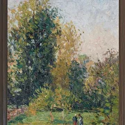 Camille Pissarro - Landschaft mit zwei Figuren, Éragny, Herbst 1902 | Giclée Kunstdruck gerahmt