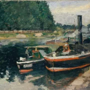 Camille Pissarro - Lastkähne bei Pontoise 1876 | Giclée Kunstdruck gerahmt