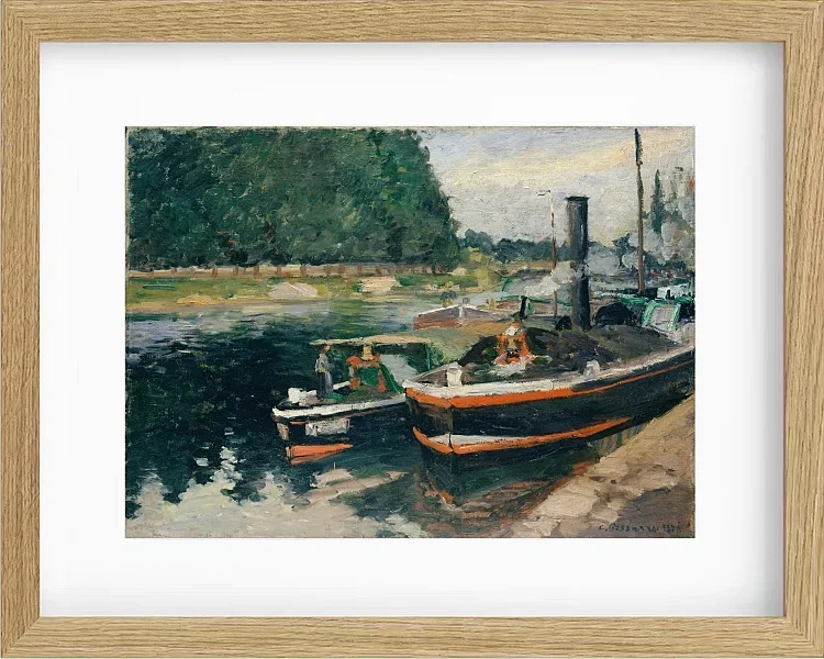 Camille Pissarro - Lastkähne bei Pontoise 1876 | Giclée Kunstdruck gerahmt