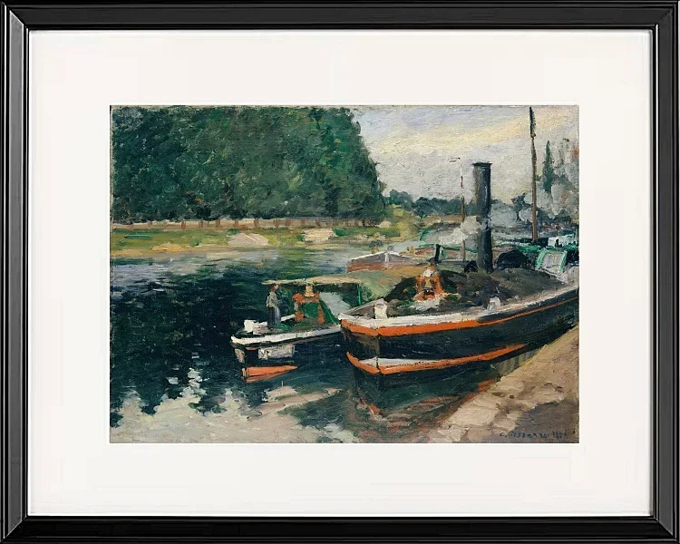 Camille Pissarro - Lastkähne bei Pontoise 1876 | Giclée Kunstdruck gerahmt