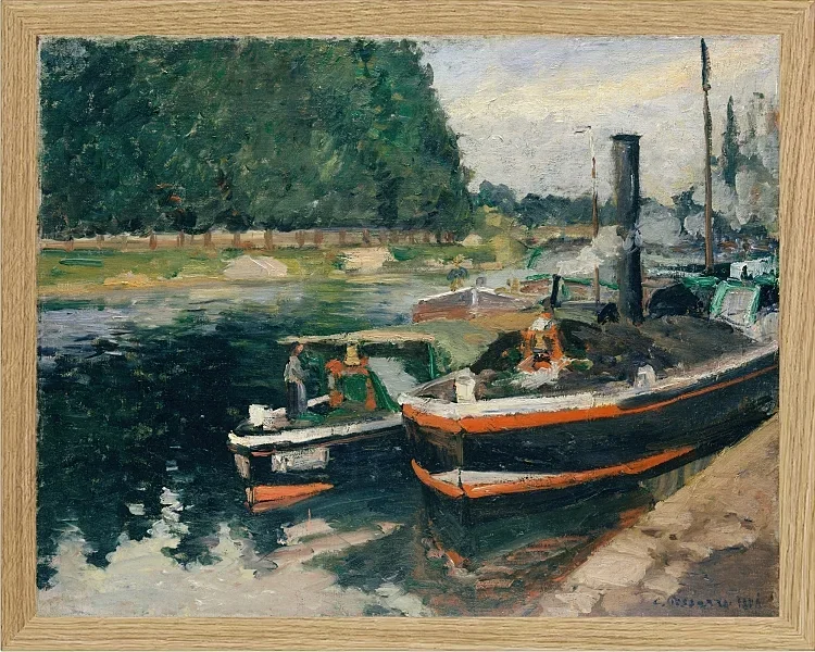 Camille Pissarro - Lastkähne bei Pontoise 1876 | Giclée Kunstdruck gerahmt